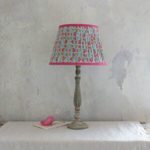 Lampshade Pleated Teal with Raspberry Trim 30cm
